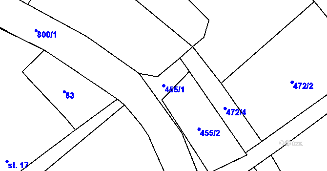 Parcela st. 455/1 v KÚ Mokré, Katastrální mapa