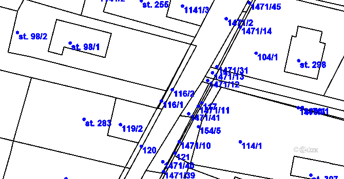 Parcela st. 116/2 v KÚ Mokré Lazce, Katastrální mapa
