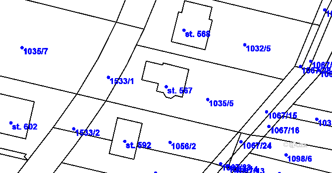 Parcela st. 567 v KÚ Mokré Lazce, Katastrální mapa