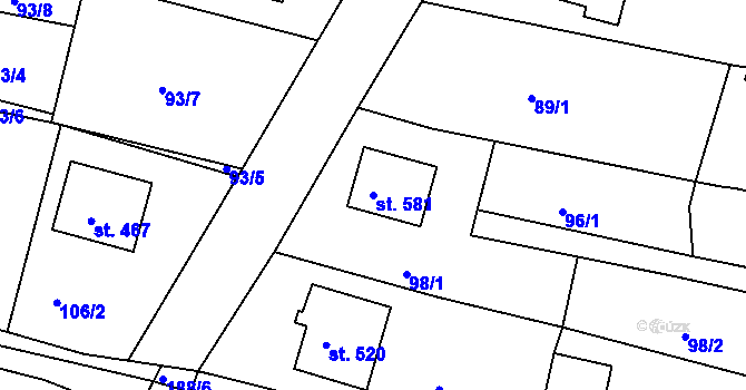 Parcela st. 581 v KÚ Mokré Lazce, Katastrální mapa