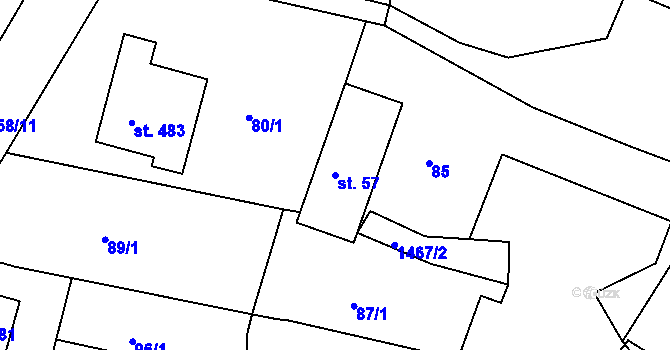 Parcela st. 57 v KÚ Mokré Lazce, Katastrální mapa