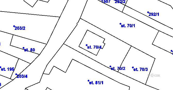 Parcela st. 70/4 v KÚ Mokré Lazce, Katastrální mapa