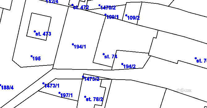 Parcela st. 74 v KÚ Mokré Lazce, Katastrální mapa