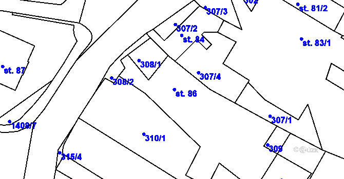 Parcela st. 86 v KÚ Mokré Lazce, Katastrální mapa