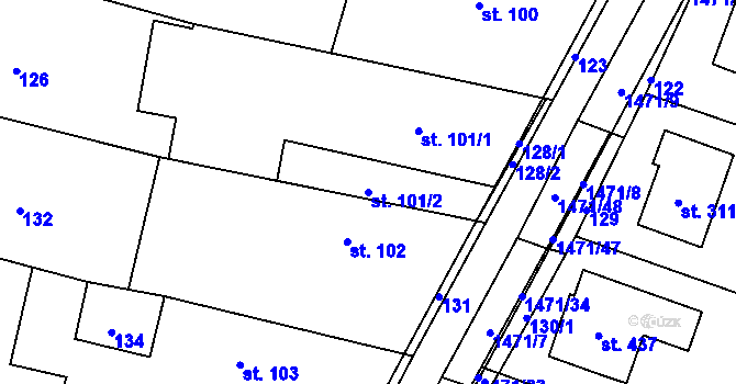 Parcela st. 101/2 v KÚ Mokré Lazce, Katastrální mapa