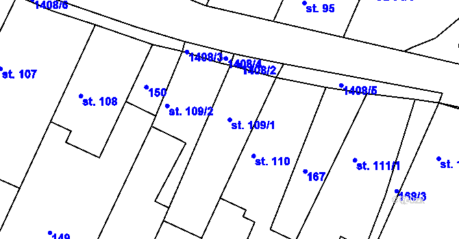 Parcela st. 109/1 v KÚ Mokré Lazce, Katastrální mapa