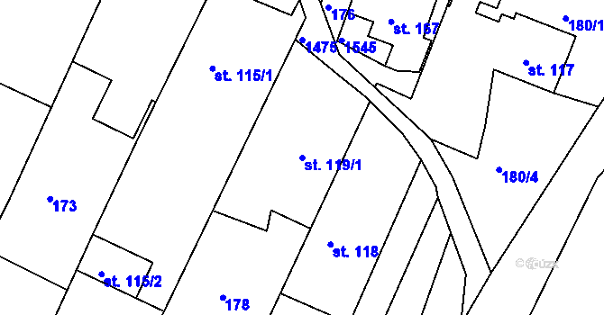 Parcela st. 119/1 v KÚ Mokré Lazce, Katastrální mapa