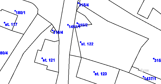 Parcela st. 122 v KÚ Mokré Lazce, Katastrální mapa
