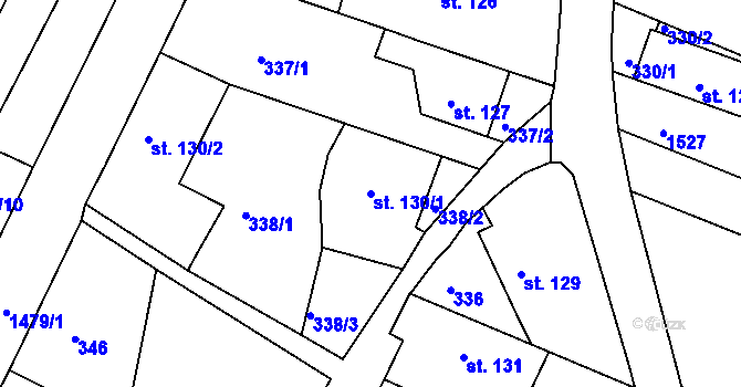 Parcela st. 130/1 v KÚ Mokré Lazce, Katastrální mapa