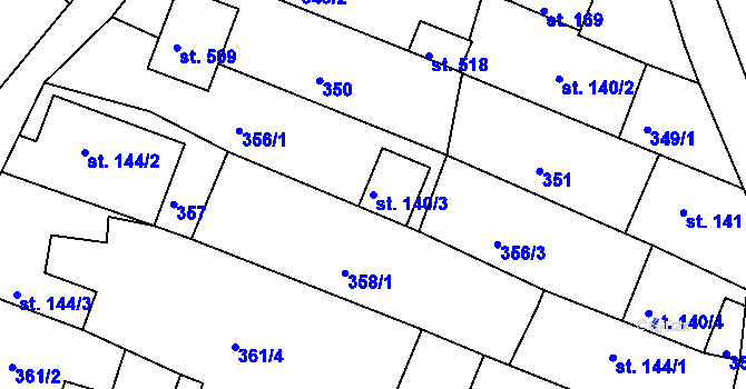 Parcela st. 140/3 v KÚ Mokré Lazce, Katastrální mapa
