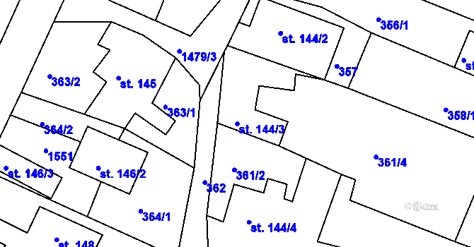 Parcela st. 144/3 v KÚ Mokré Lazce, Katastrální mapa