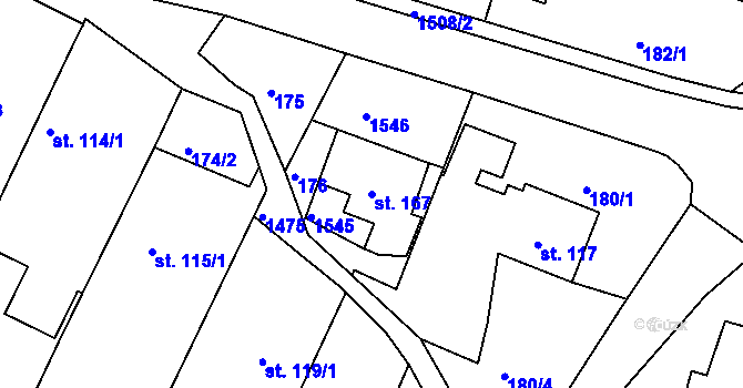 Parcela st. 167 v KÚ Mokré Lazce, Katastrální mapa