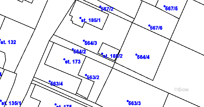 Parcela st. 185/2 v KÚ Mokré Lazce, Katastrální mapa