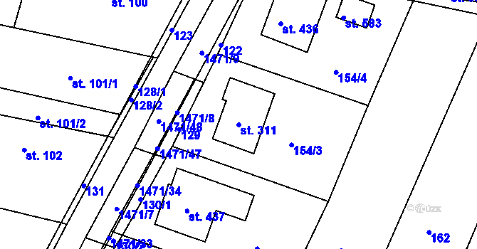 Parcela st. 311 v KÚ Mokré Lazce, Katastrální mapa