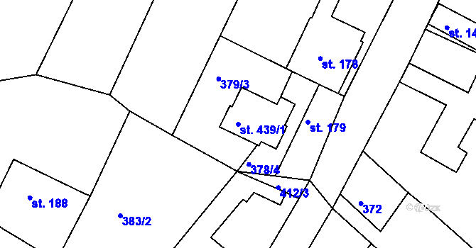 Parcela st. 439/1 v KÚ Mokré Lazce, Katastrální mapa
