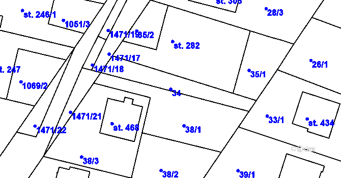 Parcela st. 34 v KÚ Mokré Lazce, Katastrální mapa