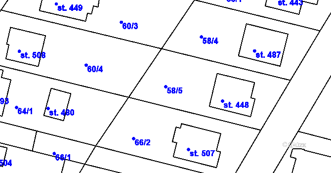 Parcela st. 58/5 v KÚ Mokré Lazce, Katastrální mapa