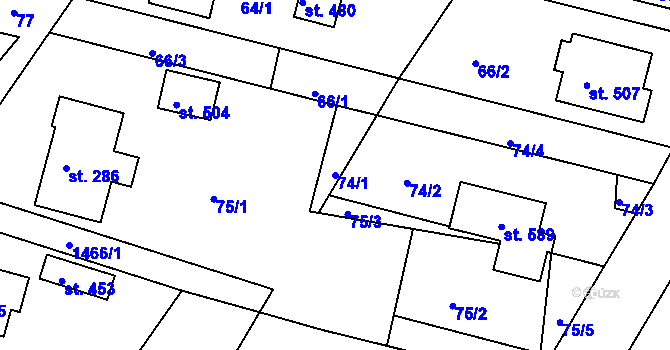 Parcela st. 74/1 v KÚ Mokré Lazce, Katastrální mapa