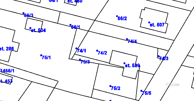 Parcela st. 74/2 v KÚ Mokré Lazce, Katastrální mapa