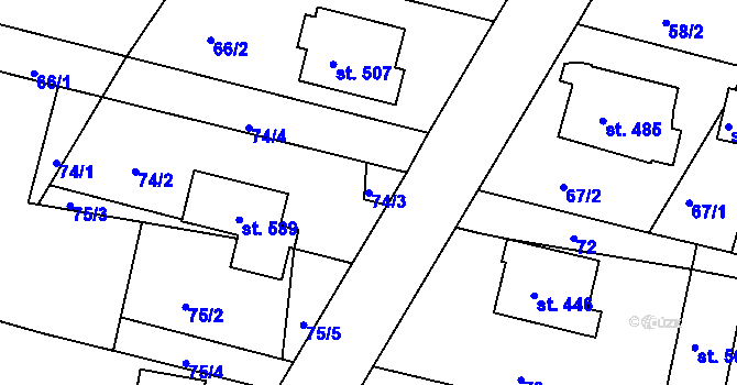 Parcela st. 74/3 v KÚ Mokré Lazce, Katastrální mapa