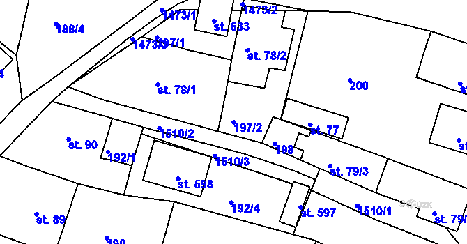 Parcela st. 197/2 v KÚ Mokré Lazce, Katastrální mapa