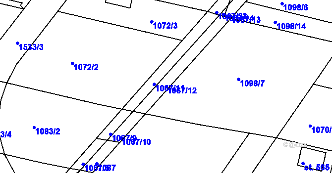 Parcela st. 1067/12 v KÚ Mokré Lazce, Katastrální mapa