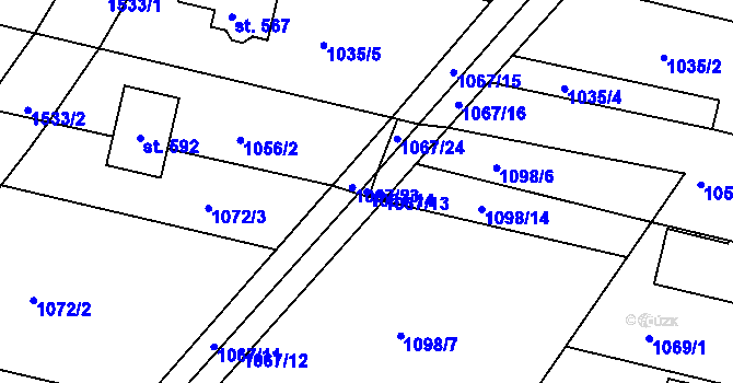 Parcela st. 1067/14 v KÚ Mokré Lazce, Katastrální mapa