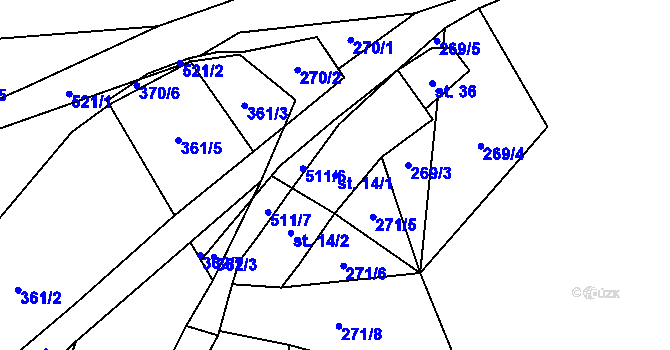 Parcela st. 14/1 v KÚ Lešišov, Katastrální mapa