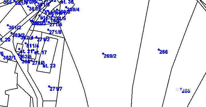Parcela st. 269/2 v KÚ Lešišov, Katastrální mapa