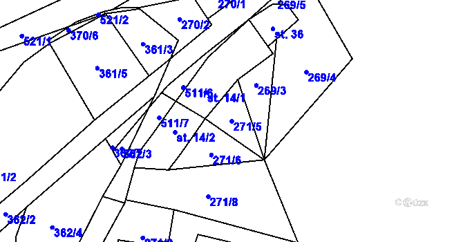 Parcela st. 271/5 v KÚ Lešišov, Katastrální mapa