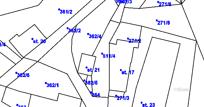 Parcela st. 511/4 v KÚ Lešišov, Katastrální mapa
