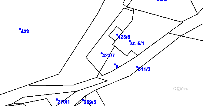 Parcela st. 423/7 v KÚ Lešišov, Katastrální mapa