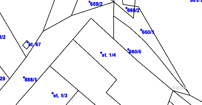 Parcela st. 1/4 v KÚ Mokrosuky, Katastrální mapa