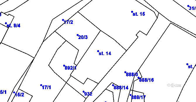 Parcela st. 14 v KÚ Mokrosuky, Katastrální mapa