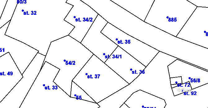 Parcela st. 34/1 v KÚ Mokrosuky, Katastrální mapa