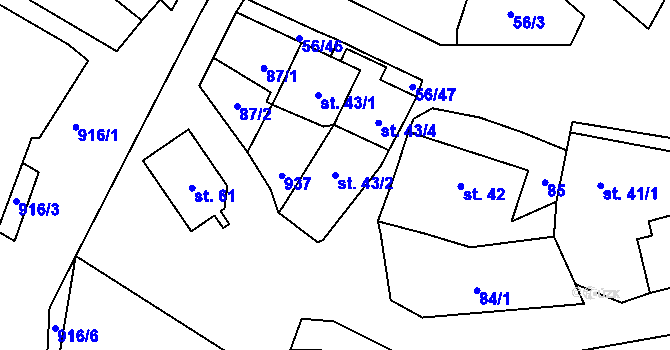 Parcela st. 43/2 v KÚ Mokrosuky, Katastrální mapa