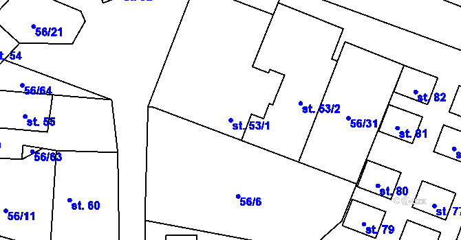 Parcela st. 53/1 v KÚ Mokrosuky, Katastrální mapa