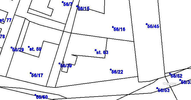 Parcela st. 63 v KÚ Mokrosuky, Katastrální mapa