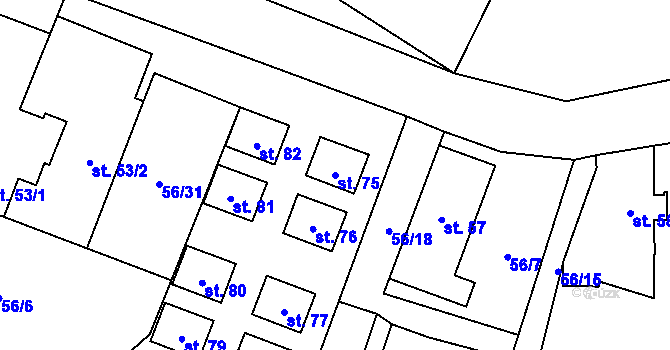 Parcela st. 75 v KÚ Mokrosuky, Katastrální mapa