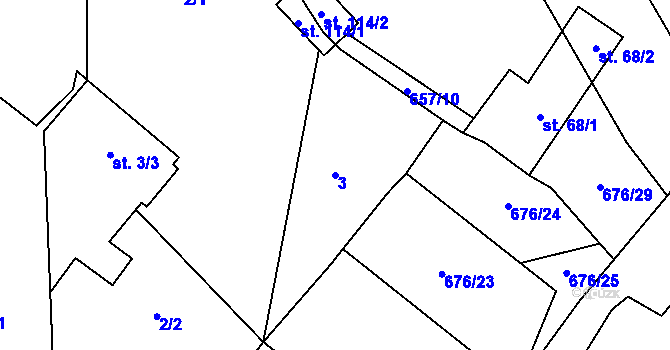 Parcela st. 3 v KÚ Mokrosuky, Katastrální mapa