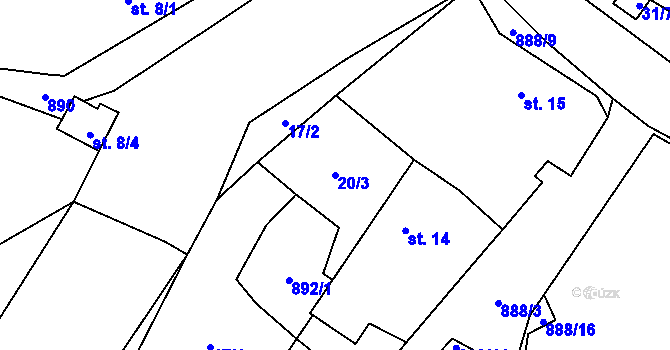 Parcela st. 20/3 v KÚ Mokrosuky, Katastrální mapa