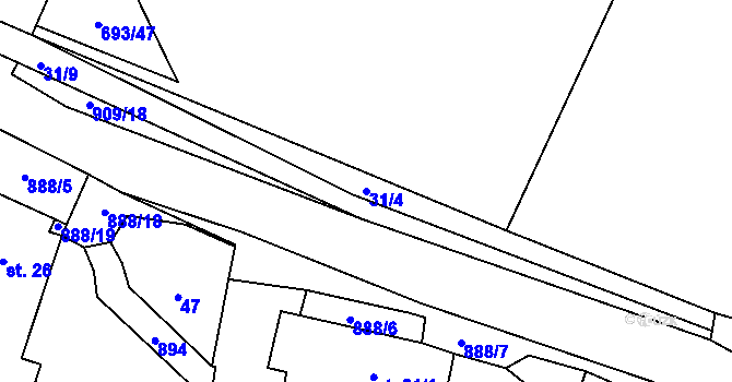 Parcela st. 31/4 v KÚ Mokrosuky, Katastrální mapa