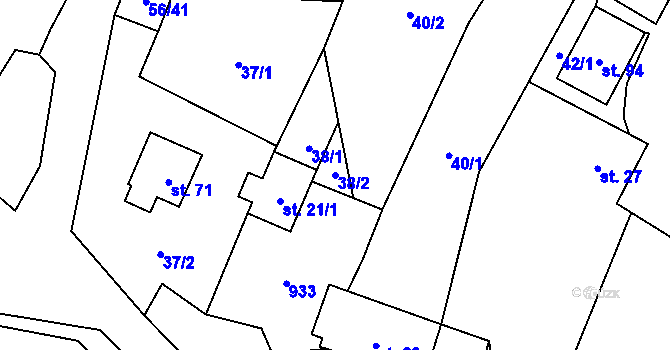 Parcela st. 38/2 v KÚ Mokrosuky, Katastrální mapa