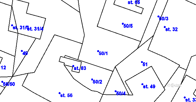 Parcela st. 50/1 v KÚ Mokrosuky, Katastrální mapa