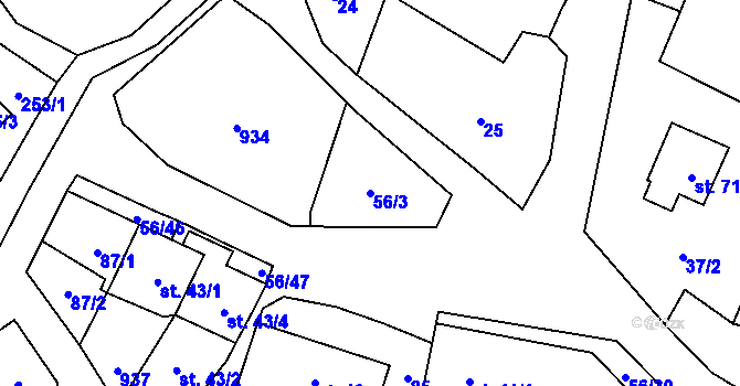 Parcela st. 56/3 v KÚ Mokrosuky, Katastrální mapa