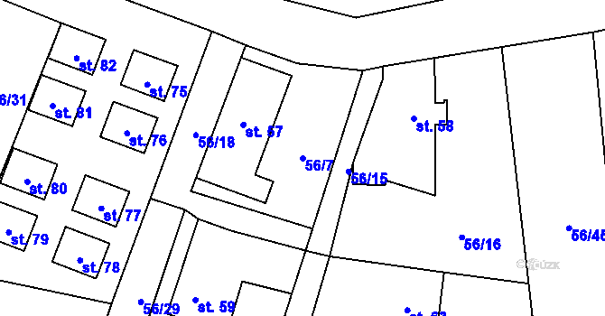 Parcela st. 56/7 v KÚ Mokrosuky, Katastrální mapa