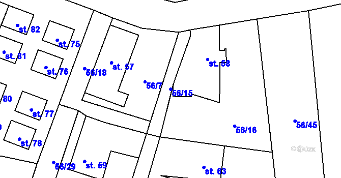 Parcela st. 56/15 v KÚ Mokrosuky, Katastrální mapa