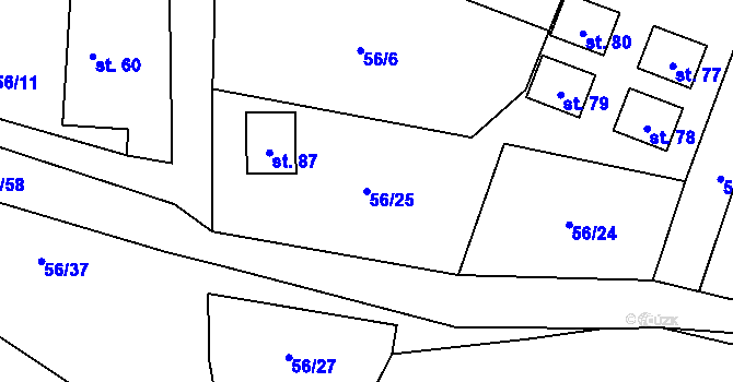 Parcela st. 56/25 v KÚ Mokrosuky, Katastrální mapa