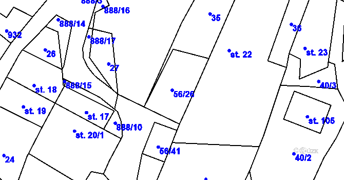 Parcela st. 56/26 v KÚ Mokrosuky, Katastrální mapa