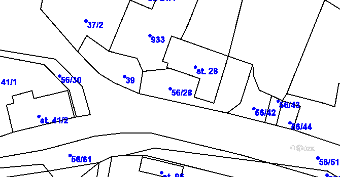 Parcela st. 56/28 v KÚ Mokrosuky, Katastrální mapa